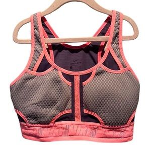 Nike Swoosh Luxe Medium Support Sports Bra DriFit Coral and Gray Size Small